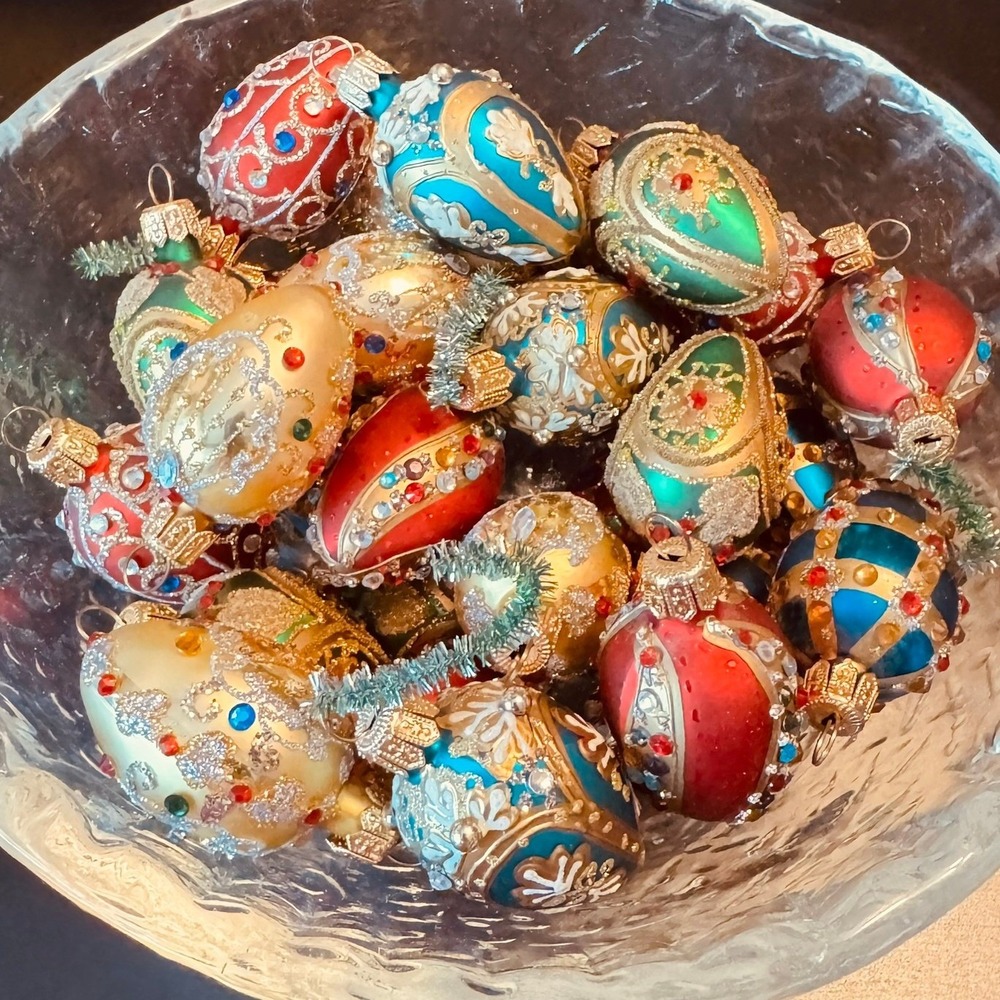 Imperial Faberge Style Jeweled Glass Egg Ornaments 28 pc 1 Bonus Heart Victorian